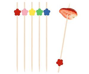 EXNIMA, 50, 100 y 300 Piezas Palillos de Cóctel, 12cm, Pinchos Decorativos Cócteles, Palillos para Fruta o Aperitivos, Ecológicos para Cocktail, Bambú, Fiestas, Canapés, Catering, Manualidades, Flor.
