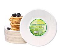 EXNIMA, Pack 50, 100, 200, 500 o 1.000 Platos Desechables Hechos de Fibra de Caña de Azúcar, Natural, 100% Biodegradable, Redondo, Planos, para Comidas, Barbacoa, Fiestas, Cumpleaños.