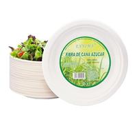 EXNIMA, Pack 50, 100, 200, 500 o 1000 Platos Desechables Biodegradables, Hechos de Fibra de Caña de Azúcar, Natural, 100% Biodegradable, Redondo, Planos, para Comidas, Barbacoa, Fiestas, Cumpleaños.