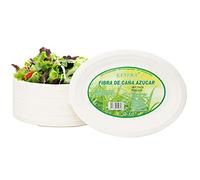 EXNIMA, Pack 50 Platos Desechables Biodegradables de Caña de Azúcar, Ovalados, Vajilla Desechable, Ecológica 100% Natural, Resistente, para Evento, Fiestas, Barbacoa, Cumpleaños y Manualidades.