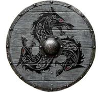 EXNOT Escudo Vikingo Medieval Fenrir Lobo Gris Auténtico Bettleworn, Guerrero Hecho a Mano Totalmente Funcional Para Combate - 61 cm de Diámetro