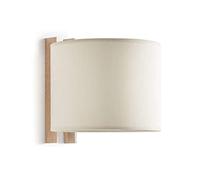 Exo Lighting - Aplique de pared COMPACT E27 de interior, madera de haya y pantalla algodón beige, luz difusa, IP20, compatible con bombilla LED G45 hasta 40W, 200 x 200 x 230 mm