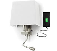 EXO LIGHTING - apliques pared dormitorio FIRENZE - lampara lectura pared - IP20 E27 - lampara pared dormitorio - 60W+LED 3W - aplique mesita de noche pared con 2USB - aplique con interruptor