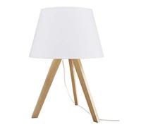 EXO lighting - Lámpara de mesa LARS haya-blanca E27 interior IP20 + Pantalla blanca incluida. Sobremesa trípode para salas de estar o dormitorios.