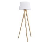 EXO lighting - Lámpara pie de salón LARS haya-blanca portalámpara E27 interior IP20 Pantalla algodón blanca incluida. Lámpara trípode para salas de estar, comedor y dormitorios