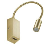 EXO LIGHTING LEIDEN - Aplique de Pared Lector LED 3W, 240 lm, 3000K, Orientable 360°, Oro Mate, IP20, Luz de Lectura para Dormitorio y Cabecero