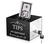 Exogio Vasos de propinas para dinero, 6 x 4 x 5, caja de recogida de propinas con cerradura, caja de propuestas para donaciones para guardar propinas, caja de sorteos