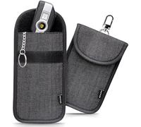 EXOSFER - Bolsa Faraday Antirrobo Coche para Llave Keyless - Bloque Señal RFID - Protección Telepeaje - Anti Pirataje Electrónico - Tejido Jeans (2 Fundas Medium)