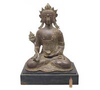 Exotic India Estatua coronada de latón con base de madera, Buda medicinal Murti, decoración del hogar, decoración de oficina