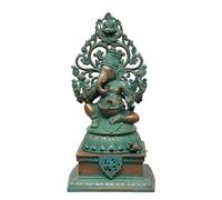 Exotic India Estatua de latón de Lord Ganesha de 20 pulgadas sentada en pedestal con ídolo Kirtimukha para habitación Puja Mandir, decoración del hogar, oficina, decoración de mesa