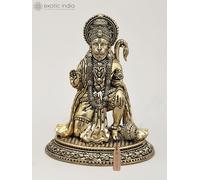 Exotic India Estatua de latón superfina del Señor Sentado Hanuman | Bendición Bajrangbali ídolo para habitación Puja, hogar, decoración espiritual