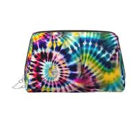 Exotic Tribe - Neceser de piel con estampado de teñido anudado, bolsa de maquillaje de piel para bolso con cierre de cremallera superior, elegante neceser, Silver, Talla única