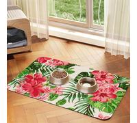 Exotic Tropical Leaves Flowers Floral Vintage,Waterproof Pet Feeding Mat,PU Leather Placemats for Cat Dog Water Bowl,Food Mats,30x45cm