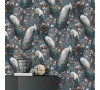 Exótico Pavo Real Papel Pintado Pájaros 10414-08 Navy Blanco Floral Trees Vinilo