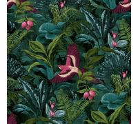 Exótico & Tropical Papel Pintado Pájaros - Flamenco Pavo Real Loro Nature Bosque