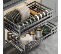 Expandab - Escurridor para platos de 2 niveles, color gris, 25.1 pulgadas de ancho, para un secado eficiente y diseño elegante