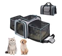 Expandible Transportín Perro Gato, Bolso Plegable de Viaje para Gatos con Colchón Suave y Hebilla de Seguridad, Bolsa Transporte Transpirable para Mascotas para Coche Avión (Verde, 47 x 28 x 28cm)