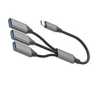 Expansor divisor USB C trenzado de 3 puertos USB, compatible con teclados de impresora, carga para computadora, cable de carga móvil