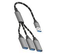 Expansor divisor USB trenzado de 3 puertos USB, compatible con teclados de impresora, carga para cable de transferencia de datos móvil
