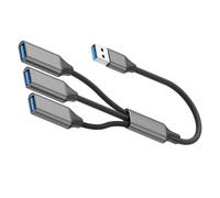 Expansor divisor USB trenzado de 3 puertos USB, compatible con teclados de impresora, carga para cable de transferencia de datos móvil