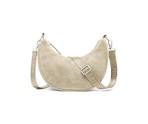Expatrié Bolso Bandolera Mujer Crema - Lea Small Suede - Half Moon Bag - Riñonera de Media Luna - Bolso de Hombro de Piel Vegana - Repelente al Agua