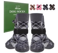 EXPAWLORER Calcetines para perros para evitar lamer patas, 4 calcetines antideslizantes de doble cara con pinzas para suelos de madera dura, zapatos para perros pequeños, medianos y grandes, estilo