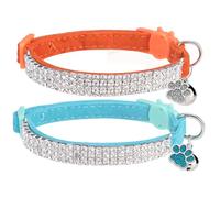 EXPAWLORER, Collares Ajustables de Terciopelo Suave para Gatos, con Diamantes de imitación Brillantes, Cascabel para Gatos, Gatitos bebé, Cachorros y Perros pequeños, 2 Unidades