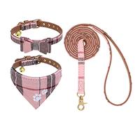 EXPAWLORER Juego de Collar y Correa para Perro, Clásico a Cuadros Con Pajarita, Bandana y Bonita Campana, Correa Sin Enredos, Ajustable para Gatos y Perros