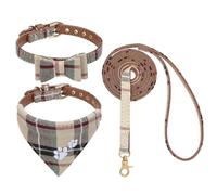 EXPAWLORER Juego de Collar y Correa para Perro, Collar clásico a Cuadros con Pajarita y Collar Bandana para Perro, sin enredos, Collares Ajustables para Perros pequeños y medianos, marrón Mediano