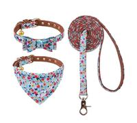 EXPAWLORER Juego de Collar y Correa para Perro, Pajarita clásica a Cuadros y Bandana con Estampado de Huellas de Patas con Bonita Campana, Correa para Mascotas sin enredos, Collares Ajustables para