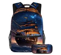 Experimenta comodidad y comodidad con nuestro juego de mochilas escolares para niños, perfecto para viajes y escuela, nave espacial antigua, Multicolor#07, B：29.4x20x40cm P：19x7.5x3.8cm, Mochilas