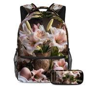 Experimenta comodidad y estilo con nuestra mochila y estuche de 2 piezas, juego de mochila escolar de primera clase para niños, niñas, adolescentes, huevos de lirios de Pascua rosados, multicolor,