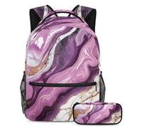 Experimenta comodidad y estilo con nuestra mochila y estuche de 2 piezas, juego de mochila escolar de primera clase para niños, niñas, adolescentes, textura de mármol morado, multicolor,