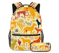 Experimenta la comodidad y el estilo con nuestra mochila y estuche de 2 piezas, juego de mochila escolar de primera clase para niños, niñas, adolescentes, silueta de animal amarillo, multicolor,