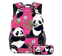 Experimenta la comodidad y el estilo con nuestra mochila y estuche de 2 piezas, juego de mochila escolar de primera clase para niños, niñas, adolescentes, lindo panda sobre rosa, multicolor,