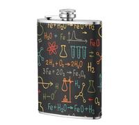 Experimento de ecuación de química educativa,Frasco de acero inoxidable 304 de 8 oz con funda de cuero sintético, frasco de bolsillo para licor plano para exteriores