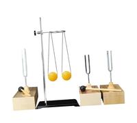 Experimento de resonancia física con tenedores de afinación de 440 Hz y caja para demostraciones escolares