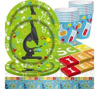Experimento Vajilla Cumpleaños,Experimento químico Aprender Ciencia Tema Vajilla, juego de vajilla de cumpleaños, Platos, Servilleta Papel, Taza, Manteles,49PCS