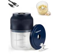 Explcior Household Electric Garlic Crusher 350ml Garlic Mincer with Lid 6 Blades Cordless Portable Mini Electric Food Chopper Food Processor for Onion Ginger Chili Meat and Fruit(Blue,6 Blades)