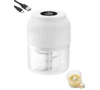 Explcior Household Electric Garlic Crusher 350ml Garlic Mincer with Lid 6 Blades Cordless Portable Mini Electric Food Chopper Food Processor for Onion Ginger Chili Meat and Fruit(Blanco,3 Blades)