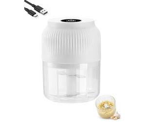Explcior Household Electric Garlic Crusher 350ml Garlic Mincer with Lid 6 Blades Cordless Portable Mini Electric Food Chopper Food Processor for Onion Ginger Chili Meat and Fruit(Blanco,4 Blades)