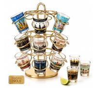Explcior Rotating Party Shot Glass Holder, 3-Tier Metal Drinks Stand for Shot Cups, Gold Cocktail Serving Rack, Tabletop Bar Display for Parties, Weddings and Home Entertaining Use