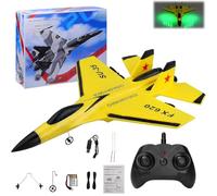 Explcior Su-35 RC Model Fighter Jet with LED Lights, 2CH Remote Control Airplane, Ready to Fly, 2.4ghz Remote Control Plane Su35 Jet, Easy to Fly Airplane Toys with Night Lights USB Charging(Yellow)