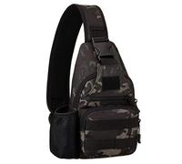 Explokit Bolso de Pecho Militar Táctico Pequeño Mochila de Bandolera MOLLE Mochila Casual de Un Solo Tirante para Hombres con Portabotellas (#01-Camuflaje Negro)