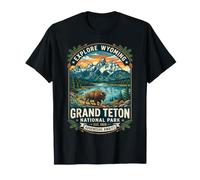 Explora el Arte Vintage del Bisonte del Parque Nacional Grand Teton de Wyoming Camiseta
