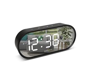 Explore Scientific RDC2002W - Reloj con Pantalla de Espejo, Hora y Temperatura Interior, previsión del Tiempo con Iconos, Doble Alarma, 3 Niveles de Brillo, Control Suave, Puerto USB, Color Negro