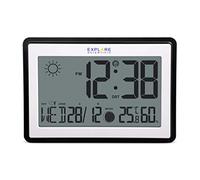 Explore Scientific RDC8002CM3000 - Reloj de Pared o de Mesa controlado por Radio, Fases Lunares, Temperatura Interior y Humedad, Gancho para Pared y Soporte de Escritorio, Color Negro