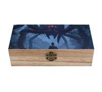 Explorer Meets Monster in The Woods - Caja de almacenamiento de madera para tesoros, 7.9 x 3.7 x 2.3 pulgadas, cajas de recuerdo con tapa con bisagras y cierre frontal