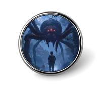 Explorer Meets Monster in The Woods - Pin redondo esmaltado para solapa, mochila, broches, insignia, joyería, estética, chaquetas, sombreros, decoración artística