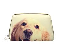 Explosion Burst - Bolsa de maquillaje portátil de piel con estampado rojo y negro con diseño impreso de ancho completo, Bonito perro Golden Retriever, Talla única